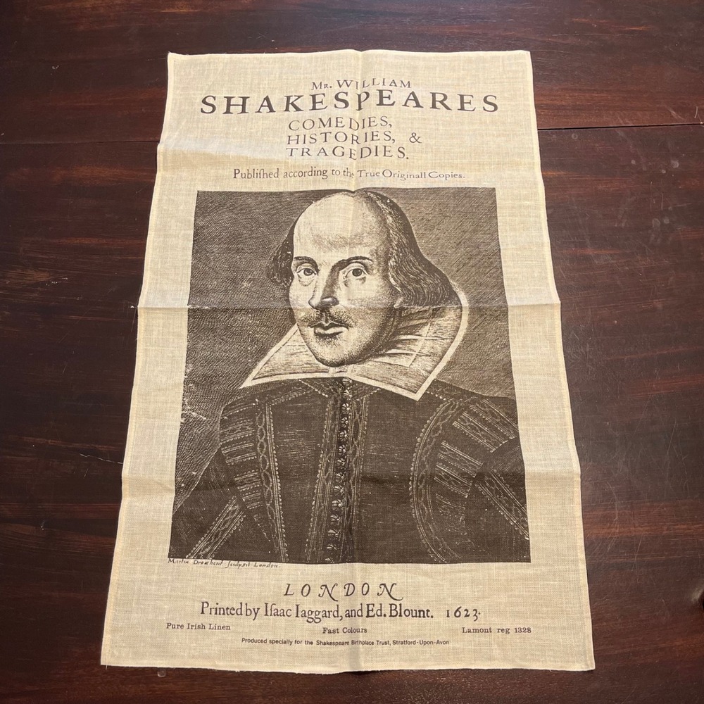 Lamont William Shakespeare Irish Linen Tea Towel Birthplace Trust First Folio